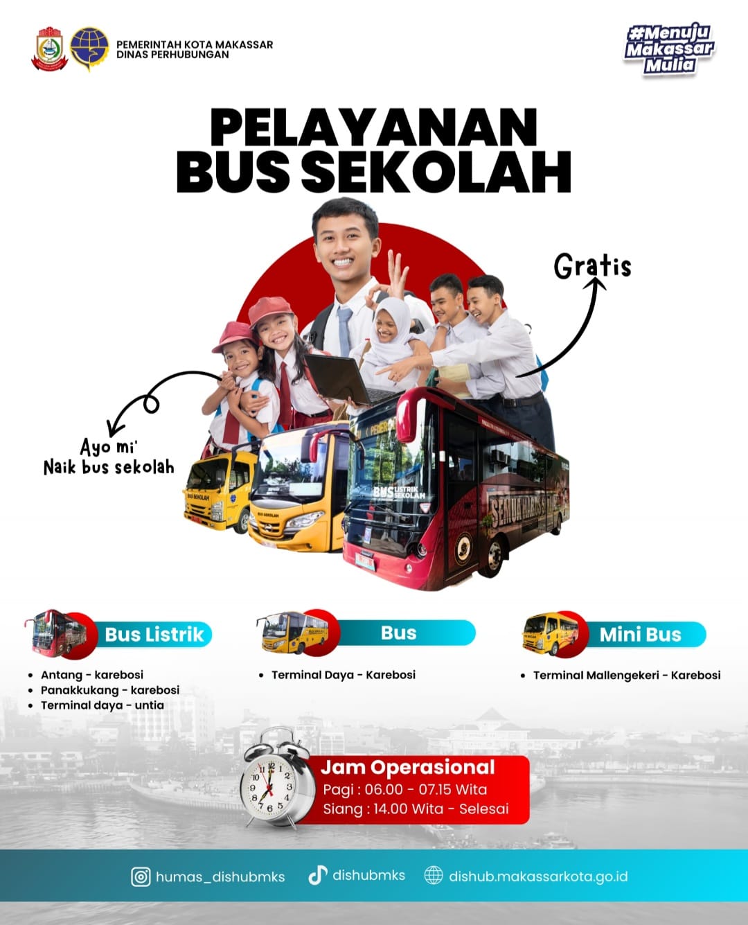 Pemkot Makassar Operasikan Bus Sekolah Gratis