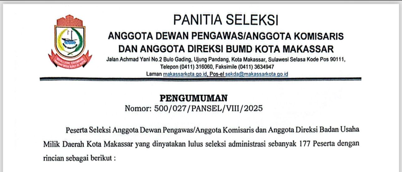639 Peserta Gagal Lolos Seleksi Berkas, Berikut Nama-nama Calon Direksi dan Dewas Perusda ke Tahap Selanjutnya