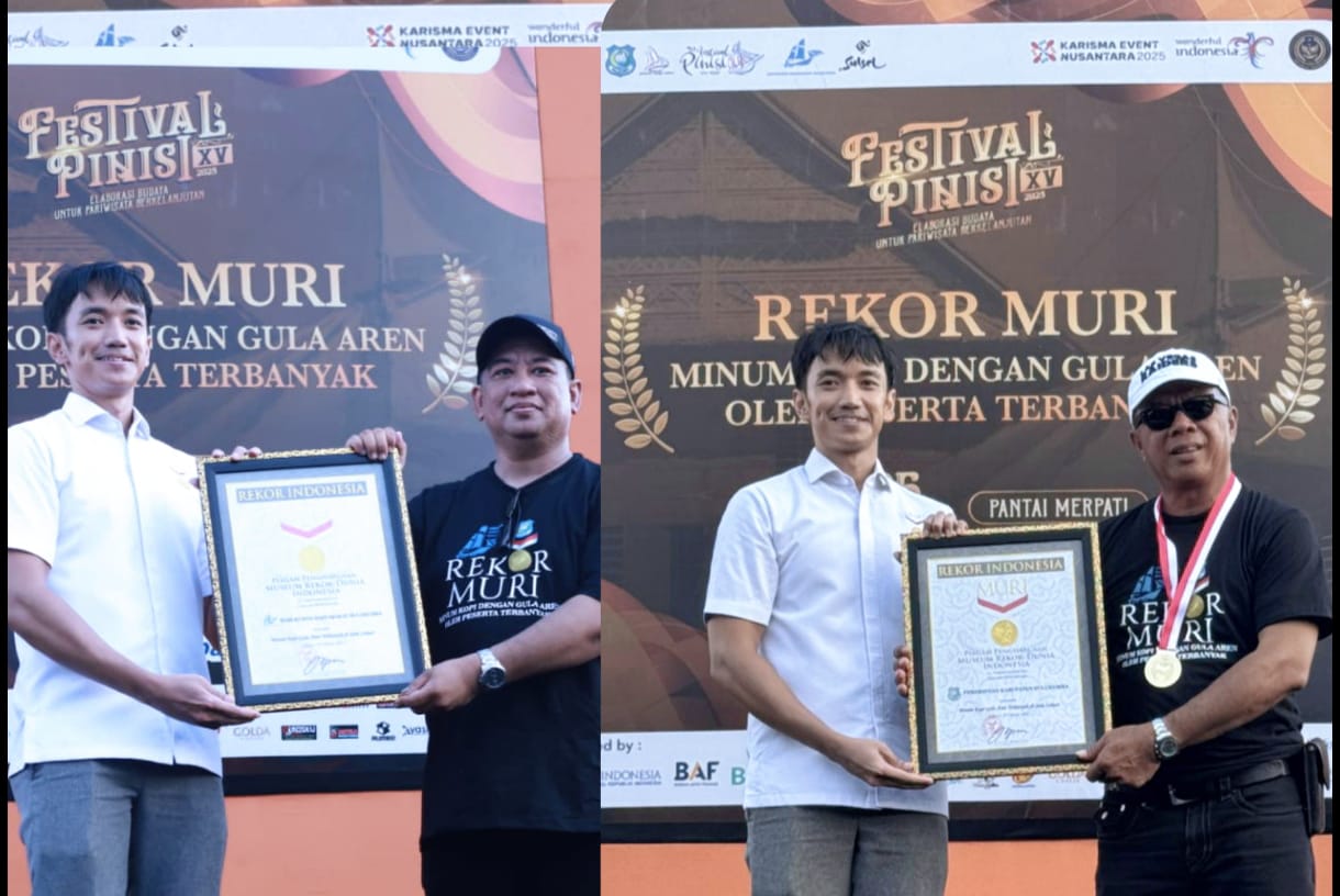 Peserta Minum Kopi Gula Aren Terbanyak di Festival Pinisi, KMB Pecahkan Rekor MURI
