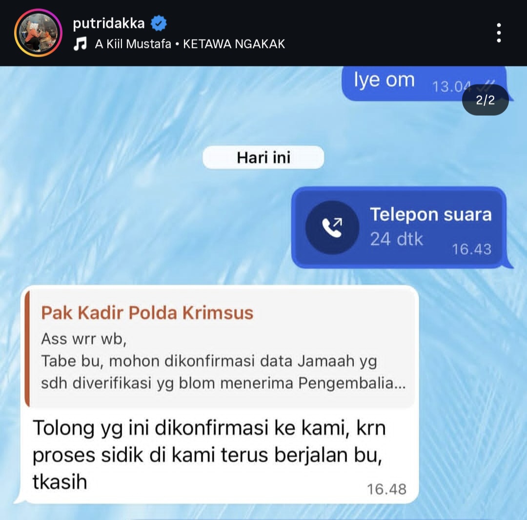 Diumumkan Tersangka, Putri Dakka Sebar Isi Percakapan dengan 'Orang Polda'