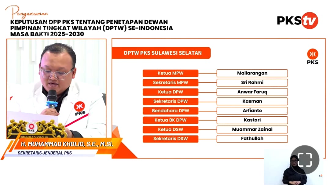 Anwar Faruq Jadi Ketua PKS Sulsel Periode 2025–2030