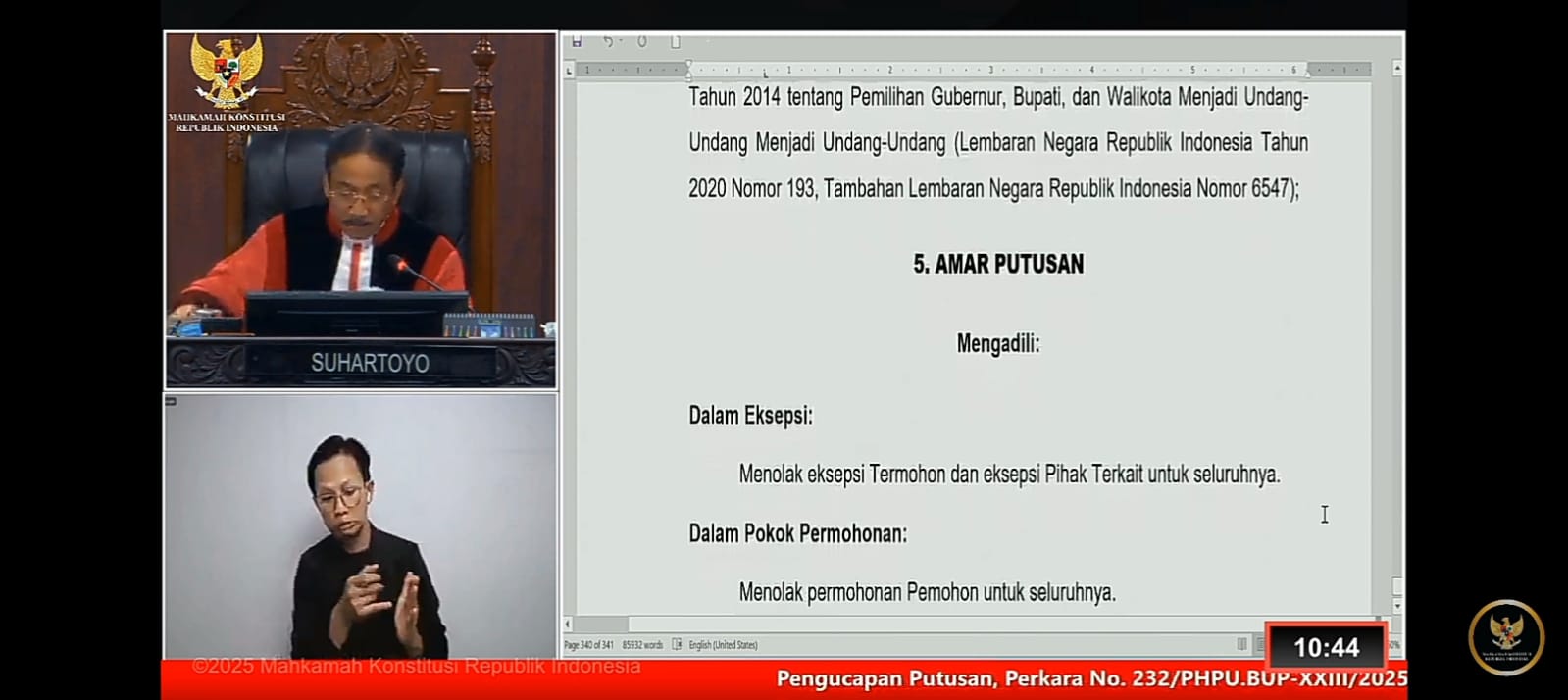 Dianggap Tidak Beralasan Menurut Hukum, Gugatan Sarif-Qalby Ditolak MK