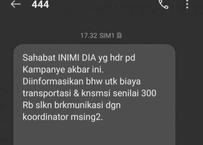 Pasca Kampanye Akbar INIMI DIA, Beredar SMS Blast Berisi Kabar Bohong Terkait Transport dan Konsumsi Relawan