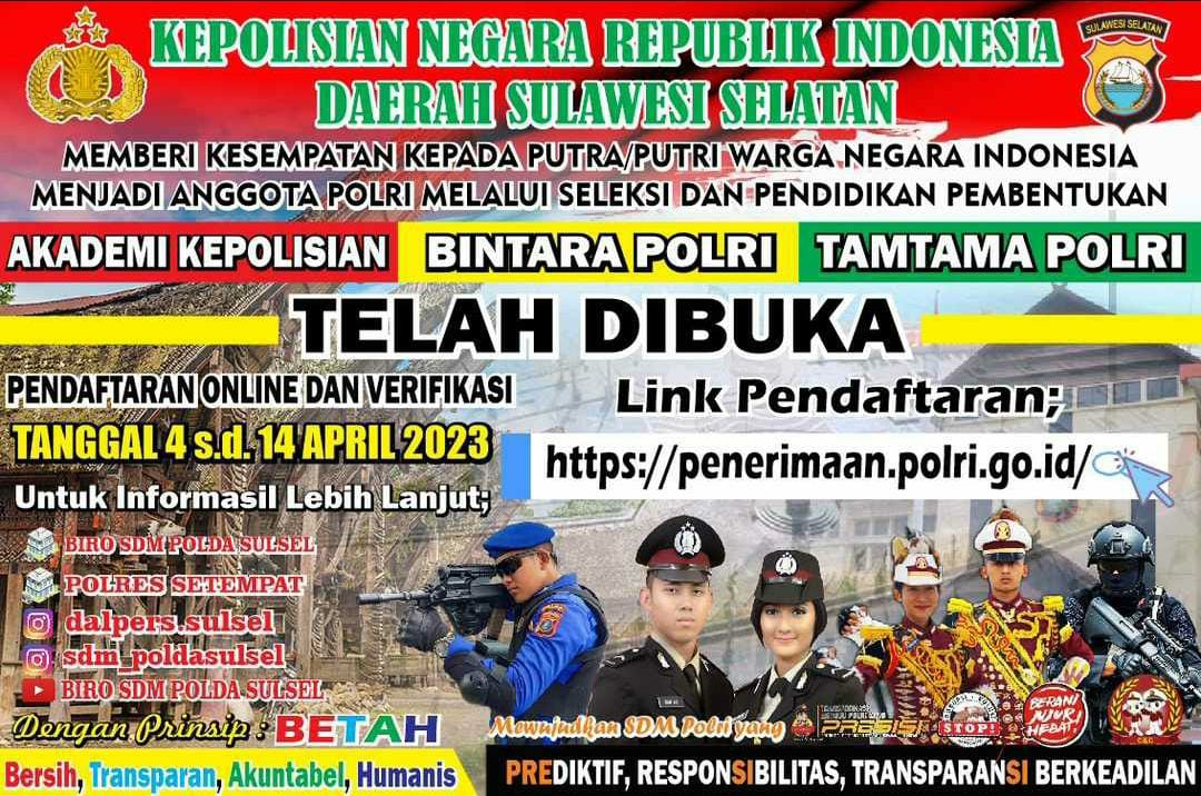 Polres Sinjai Buka Pendaftaran Calon Anggota Polri Gelombag II Tahun 2023, Ini Persyaratannya