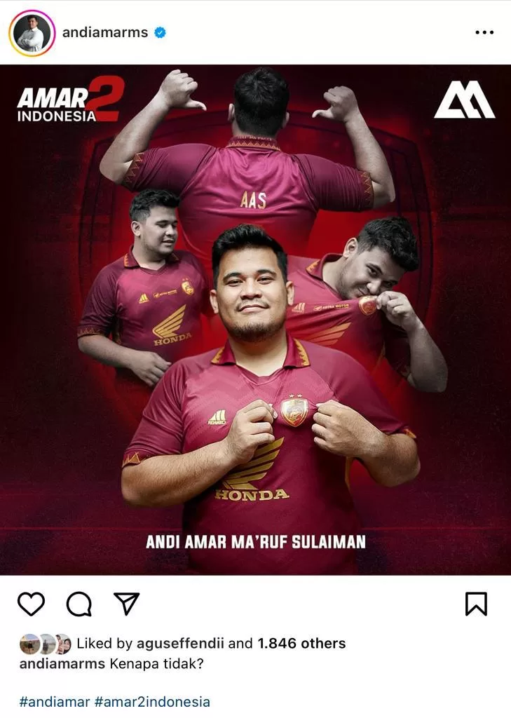 ’Kenapa Tidak’, Postingan Andi Amar Pakai Jersey PSM Makassar Pertanda Akuisisi?